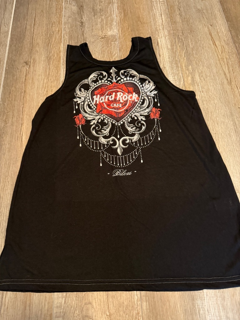 Hard Rock Cafe Couture Black Tank with Red Heart and Silver Scrollwork